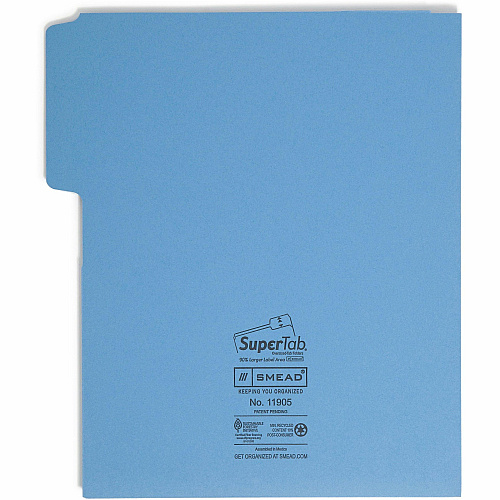 Smead SuperTab 1/3 Tab Cut Letter Recycled Top Tab File Folder 8 1/2" x 11" - 3 Internal Pocket(s) - 11 pt. - 1 Plys - Blue, Red, Green, Yellow - Flap - 10% Recycled - 12 / Pack (11905)