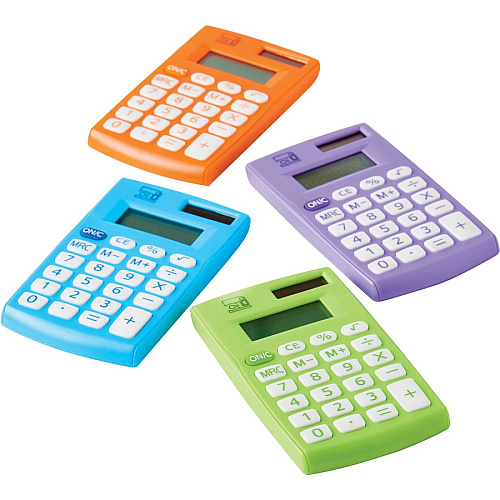 CLI 8-digit Hand Held Calculator Dual Power, Non-slip Rubber Key - 8 Digits - Battery Powered - Assorted - 12 / Display Box (39100ST)