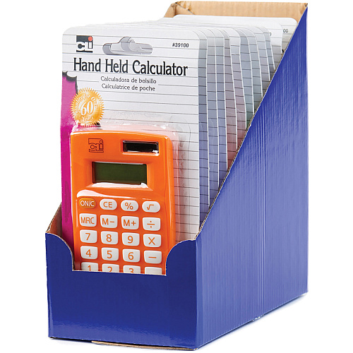 CLI 8-digit Hand Held Calculator Dual Power, Non-slip Rubber Key - 8 Digits - Battery Powered - Assorted - 12 / Display Box (39100ST)