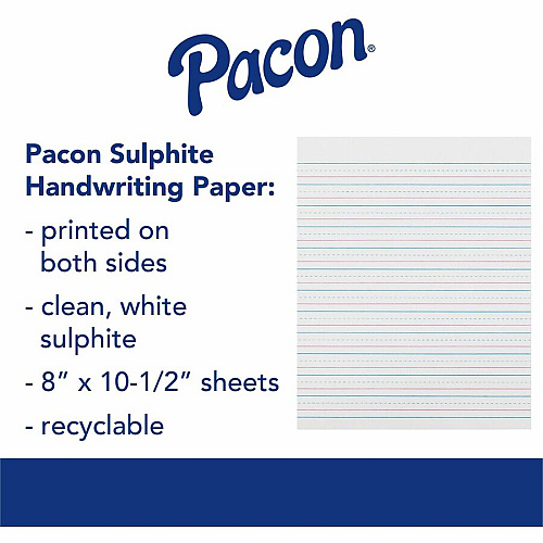 Zaner-Bloser Pacon Broken Midline Sulphite Paper 500 Sheets - 0.50" Ruled - 8" x 10 1/2" Sheet Size - White Paper - 500 / Ream (ZP2413)