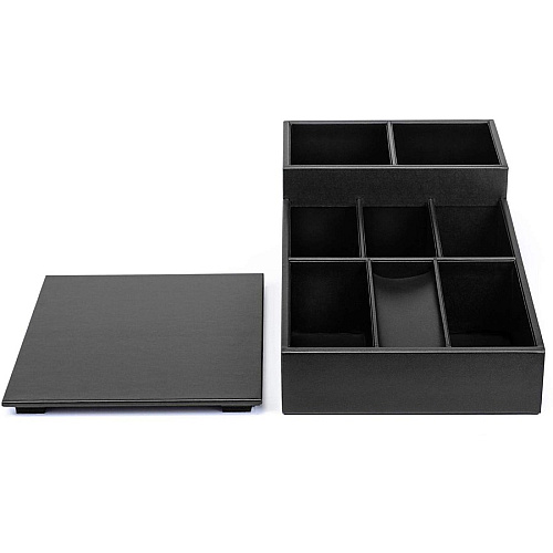 Dacasso Classic Leather Coffee Condiment Organizer Removable Lid - Black - Leather - 1 Each (A1028)