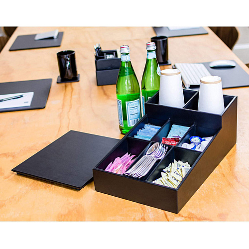 Dacasso Classic Leather Coffee Condiment Organizer Removable Lid - Black - Leather - 1 Each (A1028)