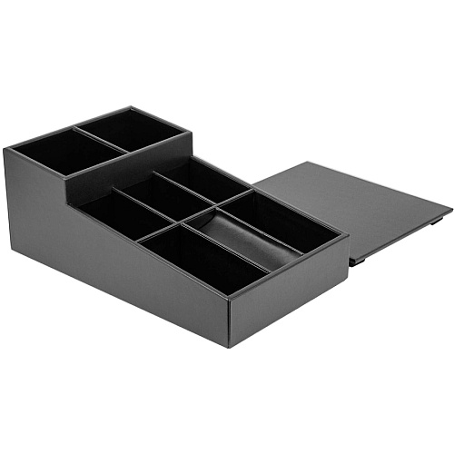 Dacasso Classic Leather Coffee Condiment Organizer Removable Lid - Black - Leather - 1 Each (A1028)