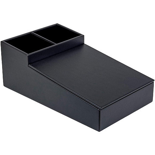 Dacasso Classic Leather Coffee Condiment Organizer Removable Lid - Black - Leather - 1 Each (A1028)
