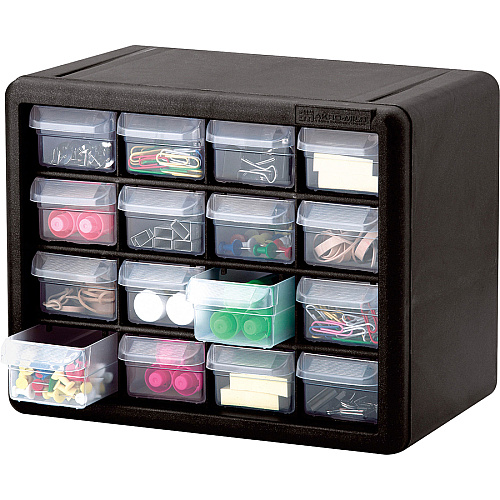 Akro-Mils 16-Drawer Plastic Storage Cabinet 16 Drawer(s) - 8.50" Height x 6.40" Width x 10.50" Length - Floor - Stackable, Finger Grip, Unbreakable - Black - Polymer, Plastic - 1 Each (10116)