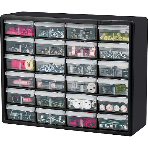 Akro-Mils 24-Drawer Plastic Storage Cabinet 24 Drawer(s) - 15.80" Height6.40" Depth x 20" Length - Floor - Stackable, Finger Grip, Unbreakable - Black - Plastic, Polymer - 1 Each (10124)