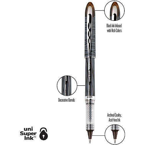 uni-ball uniball&trade; Vision Elite Designer Rollerball Pen 8 mm Bold Pen Point - Brown/Black, Black/Blue, Black/Red, Violet/Black Ink - Assorted Barrel - 4 / Pack (1858842)