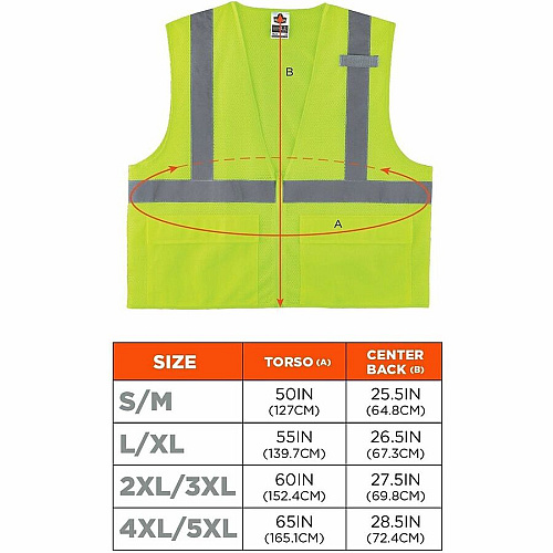 Ergodyne 8220Z Class 2 Standard Vest Large/Extra Large (L/XL) - Lime - Polyester Mesh (21125)