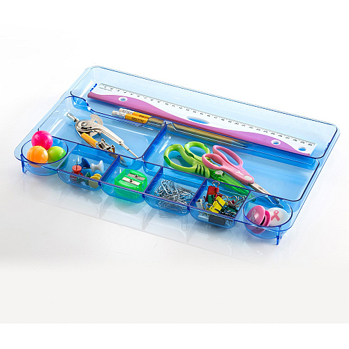 Officemate Blue Glacier Drawer Tray 9 Compartment(s) - 1.13" Height x 14" Width x 9" Depth - Desktop - Transparent Blue - 1 Each (23216)
