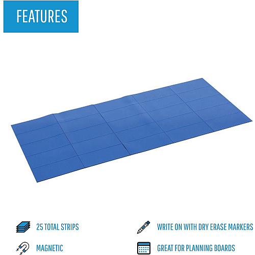 MasterVision 2" Magnetic Dry Erase Strips 0.88" Length x 2" Width - Blue - For Board, Color Coding - 25 / Pack (FM2401)