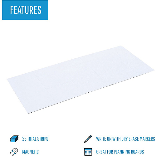 MasterVision 2" Magnetic Dry Erase Strips 0.88" Length x 2" Width - White - For Board, Color Coding - 25 / Pack (FM2418)