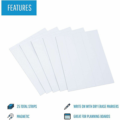 MasterVision 6" Magnetic Dry Erase Strips 0.88" Length x 6" Width - White - For Board, Color Coding - 25 / Pack (FM2518)