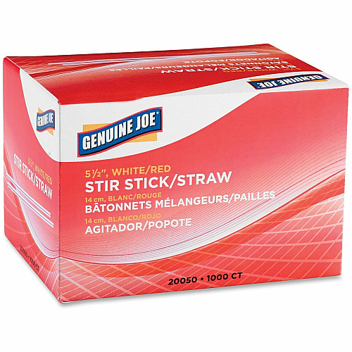 Genuine Joe 5-1/2" Plastic Stir Stick/Straws 5.5" Length - Plastic - White - 1000/Box - 40 / Carton (GJO20050CT)