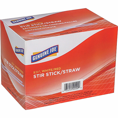 Genuine Joe 5-1/2" Plastic Stir Stick/Straws 5.5" Length - Plastic - White - 1000/Box - 40 / Carton (GJO20050CT)