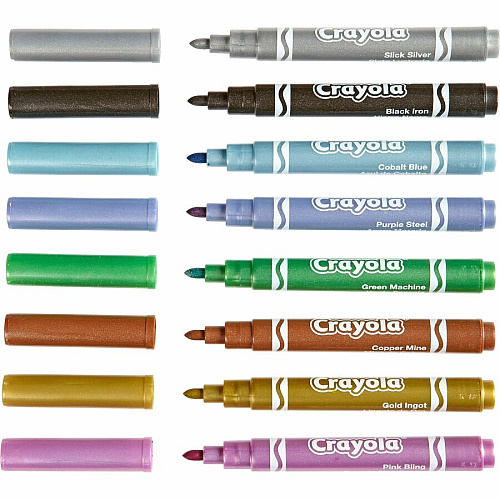 Crayola 8-color Metallic Markers Cobalt Blue, Green Machine, Slick Silver, Copper Mine, Gold Ingot, Purple Steel, Black Iron, Pink Bling Ink - 8 / Set (588628)
