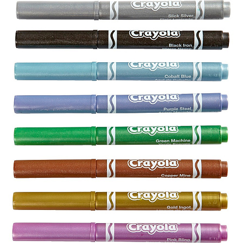Crayola 8-color Metallic Markers Cobalt Blue, Green Machine, Slick Silver, Copper Mine, Gold Ingot, Purple Steel, Black Iron, Pink Bling Ink - 8 / Set (588628)