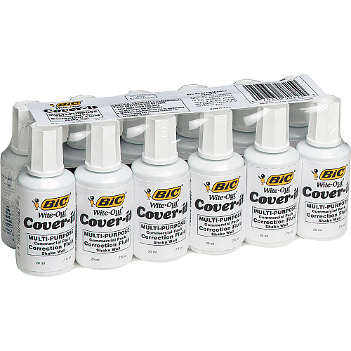 BIC Cover-it Correction Fluid Foam Wedge Applicator - 20 mL - White - Fast-drying - 1 Dozen (WOC12WEDZ)