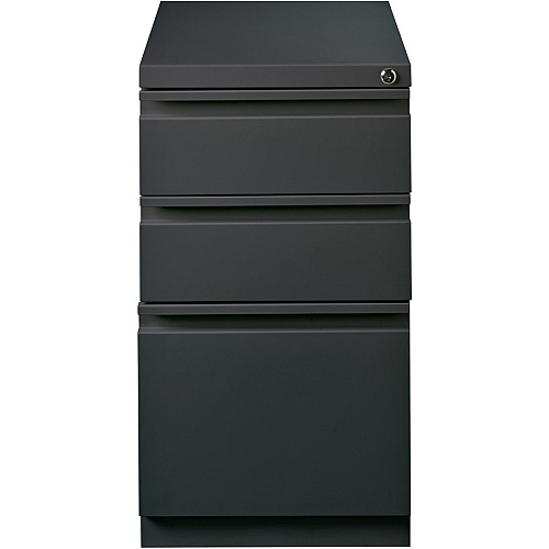 Lorell 20" Box/Box/File Mobile File Cabinet with Full-Width Pull 15" Width x 19.9" Depth x 27.8" Height - 3 x Drawer(s) for Box, File - Letter - Mobility, Casters, Drawer Extension, Security Lock, Recessed Drawer, Ball-bearing Suspension - Char (LLR66909)