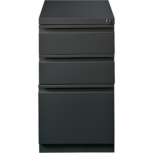 Lorell 20" Box/Box/File Mobile File Cabinet with Full-Width Pull 15" Width x 19.9" Depth x 27.8" Height - 3 x Drawer(s) for Box, File - Letter - Mobility, Casters, Drawer Extension, Security Lock, Recessed Drawer, Ball-bearing Suspension - Char (LLR66909)