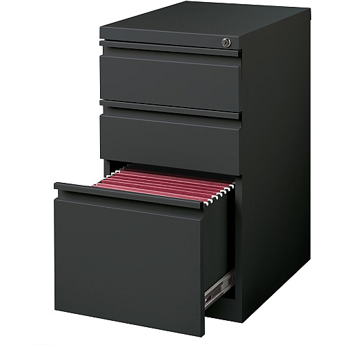Lorell 20" Box/Box/File Mobile File Cabinet with Full-Width Pull 15" Width x 19.9" Depth x 27.8" Height - 3 x Drawer(s) for Box, File - Letter - Mobility, Casters, Drawer Extension, Security Lock, Recessed Drawer, Ball-bearing Suspension - Char (LLR66909)
