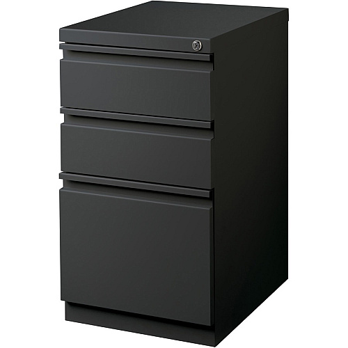 Lorell 20" Box/Box/File Mobile File Cabinet with Full-Width Pull 15" Width x 19.9" Depth x 27.8" Height - 3 x Drawer(s) for Box, File - Letter - Mobility, Casters, Drawer Extension, Security Lock, Recessed Drawer, Ball-bearing Suspension - Char (LLR66909)