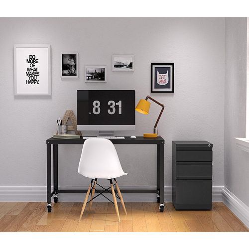 Lorell 20" Box/Box/File Mobile File Cabinet with Full-Width Pull 15" Width x 19.9" Depth x 27.8" Height - 3 x Drawer(s) for Box, File - Letter - Mobility, Casters, Drawer Extension, Security Lock, Recessed Drawer, Ball-bearing Suspension - Char (LLR66909)