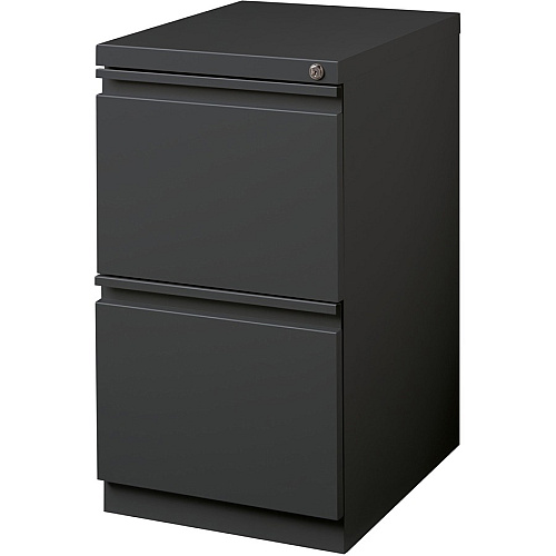 Lorell 20" File/File Mobile File Cabinet with Full-Width Pull 15" Width x 19.9" Depth x 27.8" Height - 2 x Drawer(s) for File - Letter - Recessed Drawer, Security Lock, Ball-bearing Suspension, Casters - Charcoal - Steel - Recycled (LLR66910)