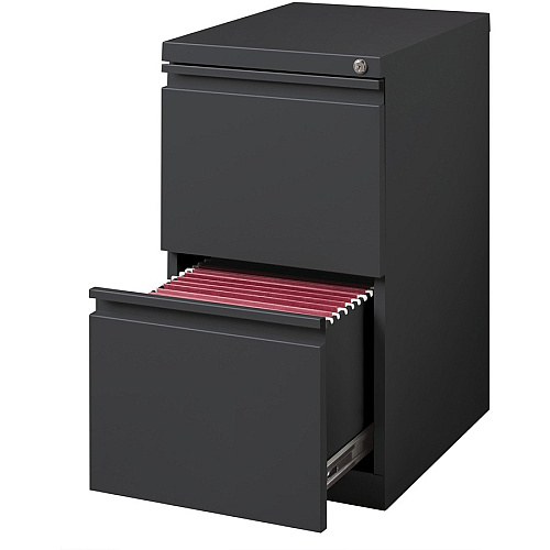 Lorell 20" File/File Mobile File Cabinet with Full-Width Pull 15" Width x 19.9" Depth x 27.8" Height - 2 x Drawer(s) for File - Letter - Recessed Drawer, Security Lock, Ball-bearing Suspension, Casters - Charcoal - Steel - Recycled (LLR66910)