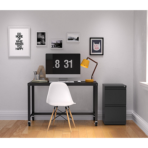Lorell 20" File/File Mobile File Cabinet with Full-Width Pull 15" Width x 19.9" Depth x 27.8" Height - 2 x Drawer(s) for File - Letter - Recessed Drawer, Security Lock, Ball-bearing Suspension, Casters - Charcoal - Steel - Recycled (LLR66910)