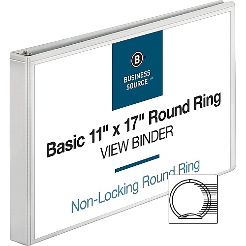 Business Source Tabloid-size Round Ring Reference Binder 1" Binder Capacity - Tabloid - 11" x 17" Sheet Size - Fastener(s): Round Ring - White - Durable, Clear Overlay - 1 Each (BSN45100)