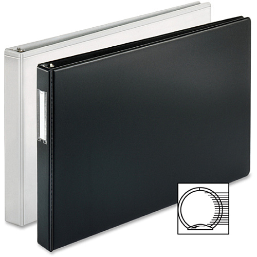 Business Source Tabloid-size Round Ring Reference Binder 1" Binder Capacity - Tabloid - 11" x 17" Sheet Size - Fastener(s): Round Ring - White - Durable, Clear Overlay - 1 Each (BSN45100)