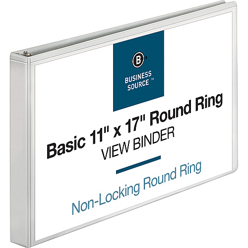 Business Source Tabloid-size Round Ring Reference Binder 1" Binder Capacity - Tabloid - 11" x 17" Sheet Size - Fastener(s): Round Ring - White - Durable, Clear Overlay - 1 Each (BSN45100)