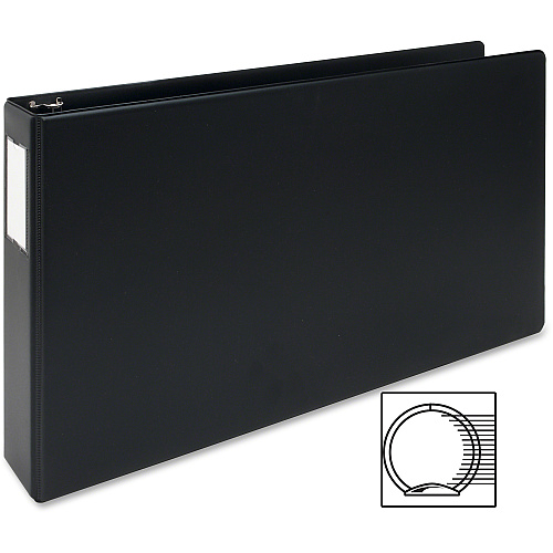 Business Source Tabloid-size Round Ring Reference Binder 2" Binder Capacity - Tabloid - 11" x 17" Sheet Size - Fastener(s): Round Ring - Black - Recycled - Durable, Label Holder - 1 Each (BSN44101)