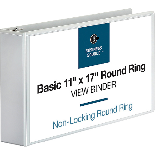 Business Source Tabloid-size Round Ring Reference Binder 3" Binder Capacity - Tabloid - 11" x 17" Sheet Size - Fastener(s): Round Ring - White - Recycled - Durable, Clear Overlay - 1 Each (BSN45102)