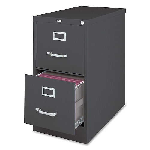Lorell Fortress Series 26-1/2" Commercial-Grade Vertical File Cabinet 15" Width x 26.5" Depth x 28.4" Height - 2 x Drawer(s) for File - Letter - Vertical - Drawer Extension, Security Lock, Label Holder, Pull Handle - Charcoal - Steel - Recycled (LLR66911)