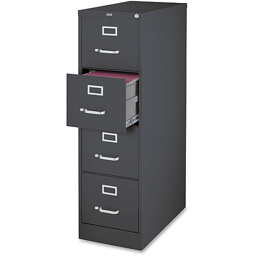 Lorell Fortress Series 26-1/2" Commercial-Grade Vertical File Cabinet 15" Width x 26.5" Depth x 52" Height - 4 x Drawer(s) for File - Letter - Vertical - Drawer Extension, Security Lock, Label Holder, Pull Handle - Charcoal - Steel - Recycled (LLR66912)