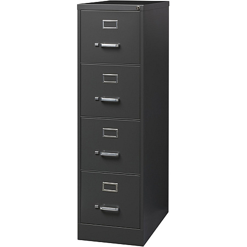 Lorell Fortress Series 26-1/2" Commercial-Grade Vertical File Cabinet 15" Width x 26.5" Depth x 52" Height - 4 x Drawer(s) for File - Letter - Vertical - Drawer Extension, Security Lock, Label Holder, Pull Handle - Charcoal - Steel - Recycled (LLR66912)