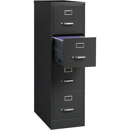 Lorell Fortress Series 26-1/2" Commercial-Grade Vertical File Cabinet 15" Width x 26.5" Depth x 52" Height - 4 x Drawer(s) for File - Letter - Vertical - Drawer Extension, Security Lock, Label Holder, Pull Handle - Charcoal - Steel - Recycled (LLR66912)