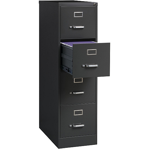 Lorell Fortress Series 26-1/2" Commercial-Grade Vertical File Cabinet 15" Width x 26.5" Depth x 52" Height - 4 x Drawer(s) for File - Letter - Vertical - Drawer Extension, Security Lock, Label Holder, Pull Handle - Charcoal - Steel - Recycled (LLR66912)