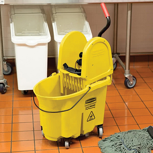 Rubbermaid Commercial WaveBrake Combo Mop Bucket 8.75 gal - 36.5" x 15.7" - Tubular Steel, Plastic - Yellow - 1 Each (757788YL)