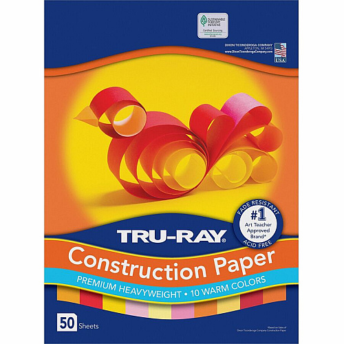 Tru-Ray Construction Paper Project, Bulletin Board - 12" Width x 9" Length - Warm Assorted - Paper - 50 / Pack (102947)