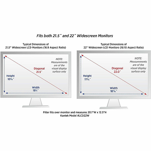 Kantek LCD Protective Filter Silver For 21.5" , 22" LCD Monitor - Scratch Resistant, Damage Resistant - Acrylic - Anti-glare - 1 Each (LCD22W)