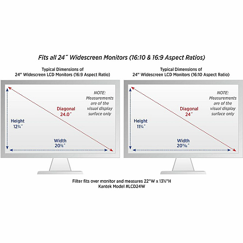 Kantek LCD Protect Glare Filter 24in Widescreen Monitors For 24" LCD Monitor - Scratch Resistant, Damage Resistant - Acrylic - Anti-glare - 1 Each (LCD24W)