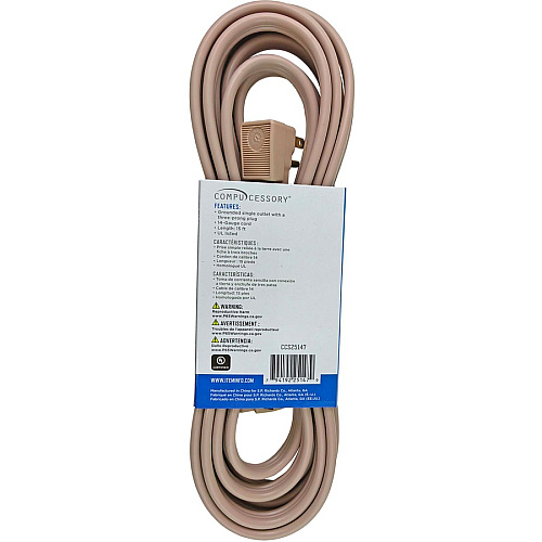 Compucessory Heavy Duty Indoor Extension Cord 14 Gauge - 125 V AC / 15 A - Beige - 15 ft Cord Length - 1 Each (25147)