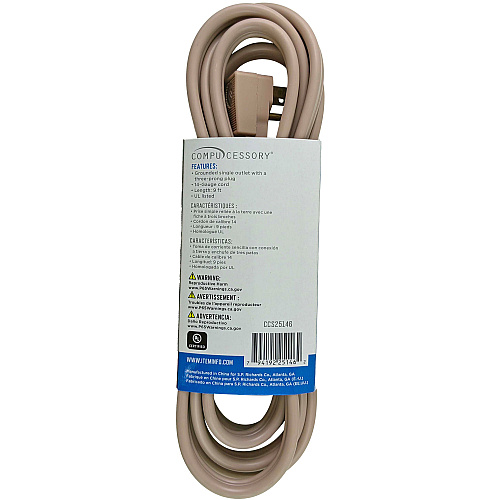 Compucessory Heavy Duty Indoor Extension Cord 14 Gauge - 125 V AC / 15 A - Beige - 9 ft Cord Length - 1 Each (25146)