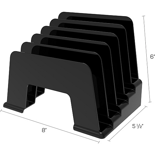 Deflecto Sustainable Office Small Incline Sorter 5 Compartment(s) - 6" Height x 8" Width x 5.50" Depth - Desktop - Sturdy - 30% Recycled - Black - Plastic - 1 Each (34504)