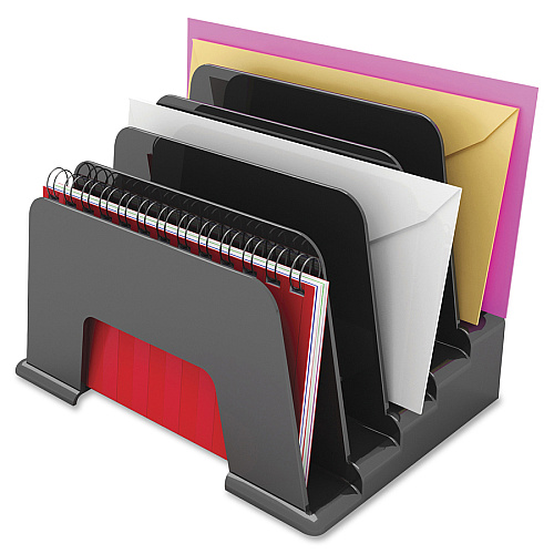 Deflecto Sustainable Office Small Incline Sorter 5 Compartment(s) - 6" Height x 8" Width x 5.50" Depth - Desktop - Sturdy - 30% Recycled - Black - Plastic - 1 Each (34504)