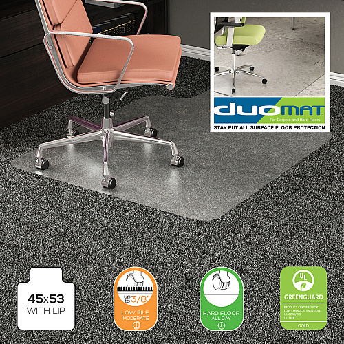 Deflecto DuoMat Multi-surface Chairmat Carpet, Hard Floor - 53" Length x 45" Width - Lip Size 25" Length x 12" Width - Rectangular - Classic - Clear - 1 Each (CM23232DUO)