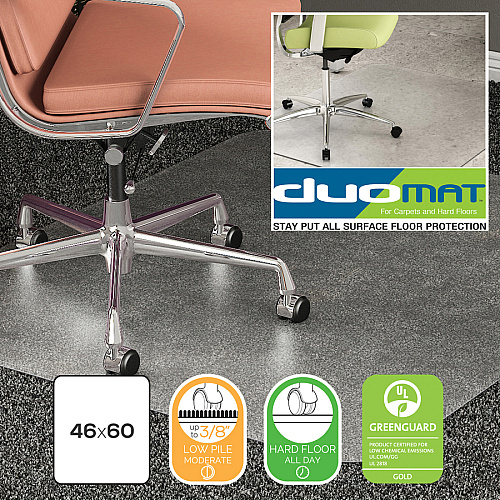 Deflecto DuoMat Multi-surface Chairmat Carpet, Hard Floor - 60" Length x 46" Width - Rectangular - Classic - Clear - 1 Each (CM23442FDUO)
