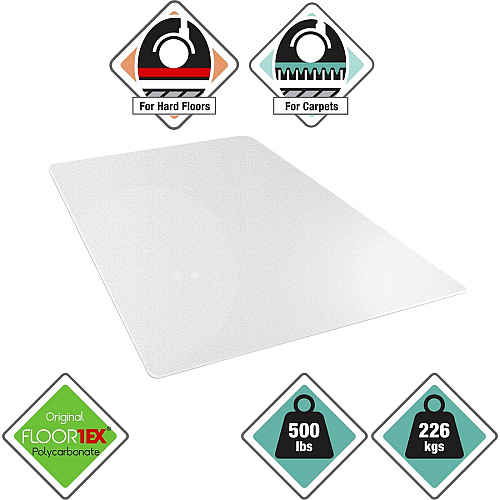 Floortex Megamat&reg; Extra Thick Chair Mat for Hard Floors & Carpets - 46" x 60" Home, Workstation, Hard Floor, Carpet, Office - 60" Length x 46" Width x 0.200" Depth x 0.200" Thickness - Rectangular - Polycarbonate - Clear - 1 Each - TAA Com (M121525ER)